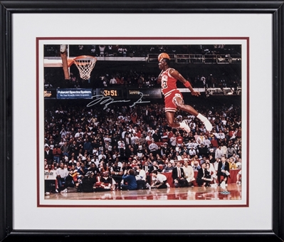 Michael Jordan Autographed and Framed Dunking Photograph (UDA & Steiner)